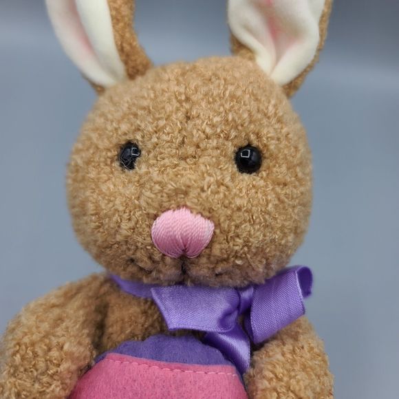 American Greetings Plush Tan Cream Bunny Rabbit Purple Pink Egg 8 Inch - Picture 14 of 15